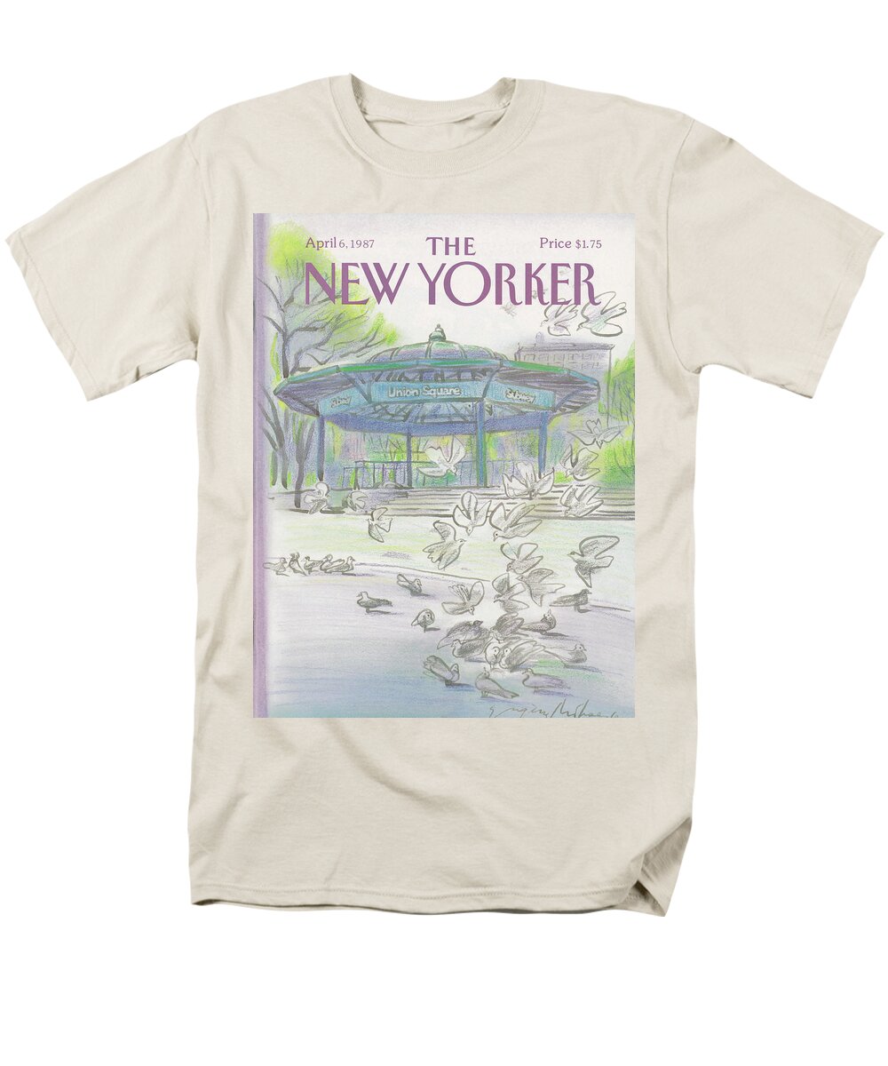 New York City Men's T-Shirt (Regular Fit) featuring the painting New Yorker April 6th, 1987 by Eugene Mihaesco