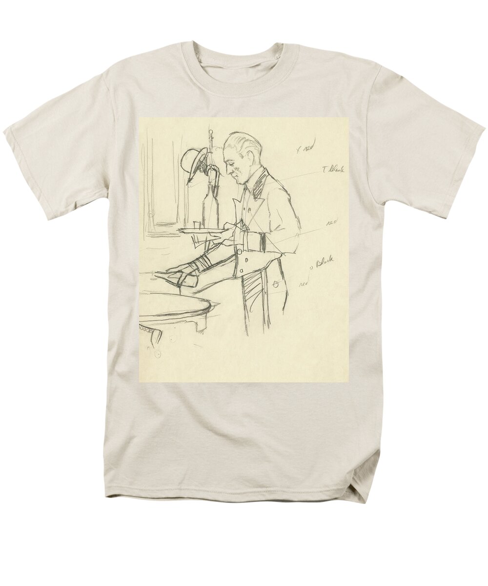 Food Men's T-Shirt (Regular Fit) featuring the digital art Sketch Of Waiter Pouring Wine by Carl Oscar August Erickson