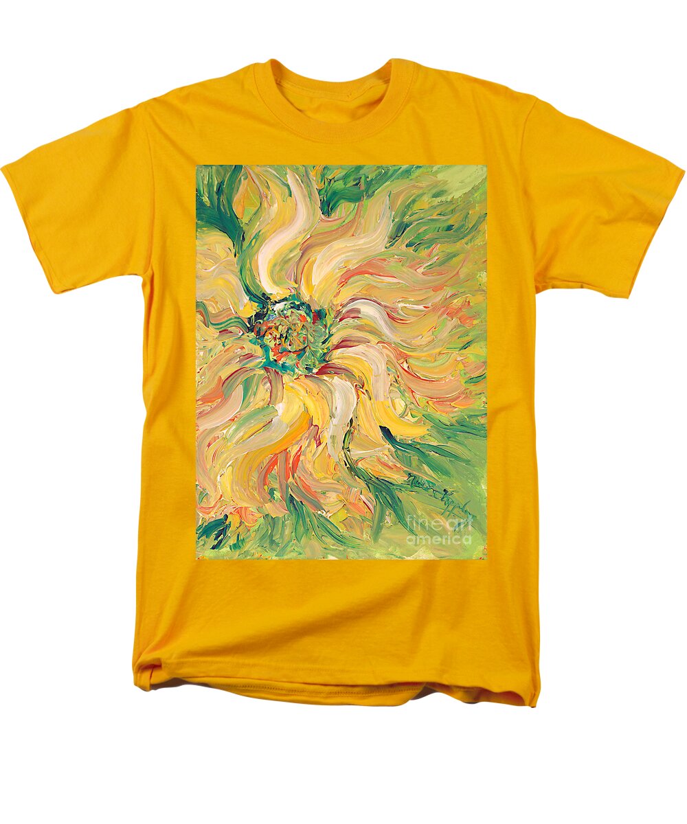 Texture Men's T-Shirt (Regular Fit) featuring the painting Textured Green Sunflower by Nadine Rippelmeyer