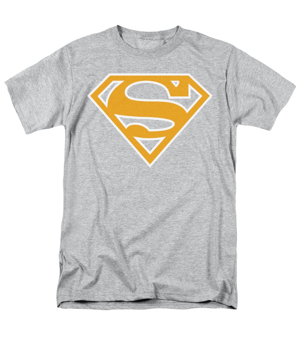Superman Men's T-Shirt (Regular Fit) featuring the digital art Superman - Lt Orange And White Shield by Brand A