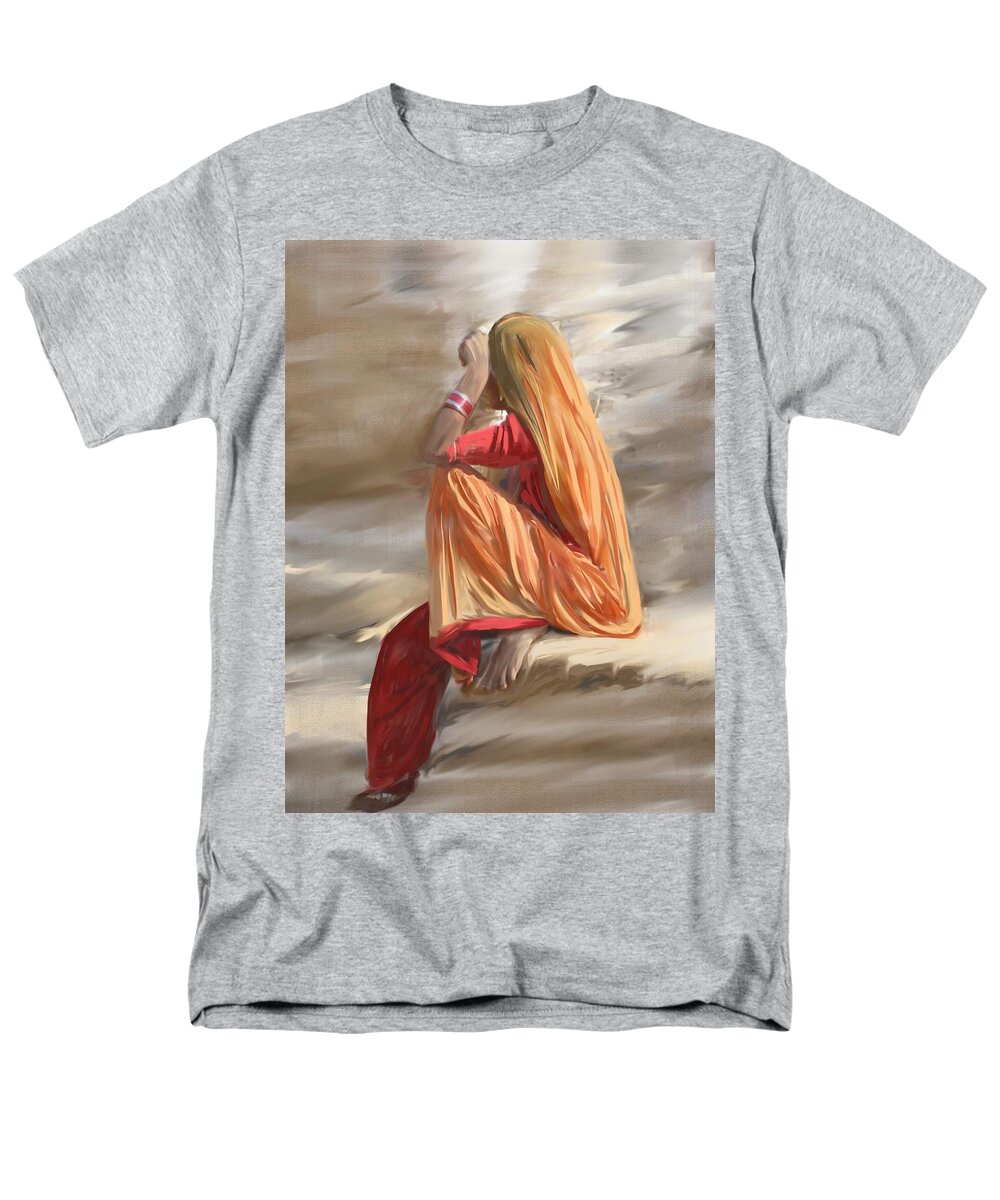 Veil Woman Men's T-Shirt (Regular Fit) featuring the painting Veil Woman by Usha Shantharam