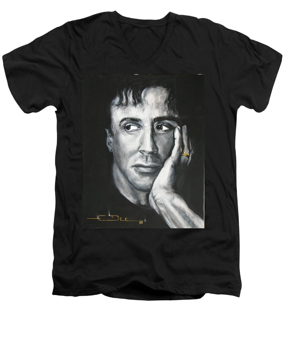 Copland Men's V-Neck T-Shirt featuring the painting Sylvester Stallone by Eric Dee