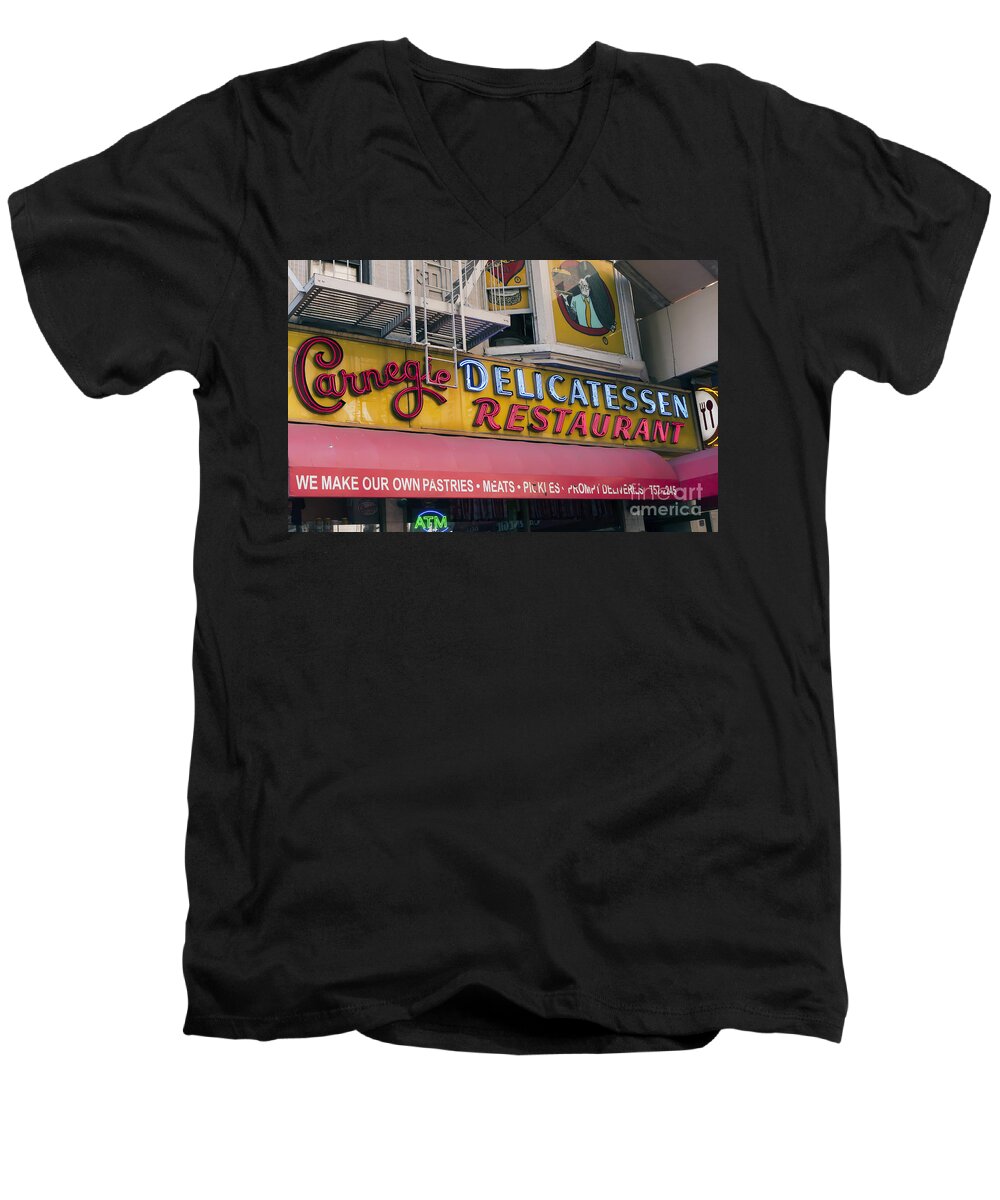 New Men's V-Neck T-Shirt featuring the photograph 0026 Carnegie Deli New York City by Steve Sturgill