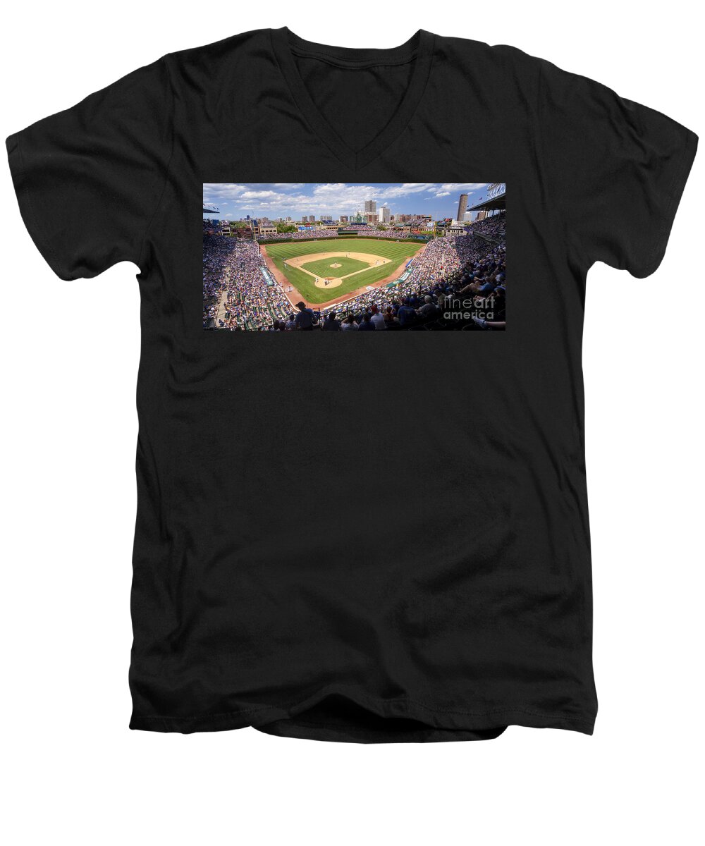 Chicago Men's V-Neck T-Shirt featuring the photograph 0100 Wrigley Field - Chicago Illinois by Steve Sturgill