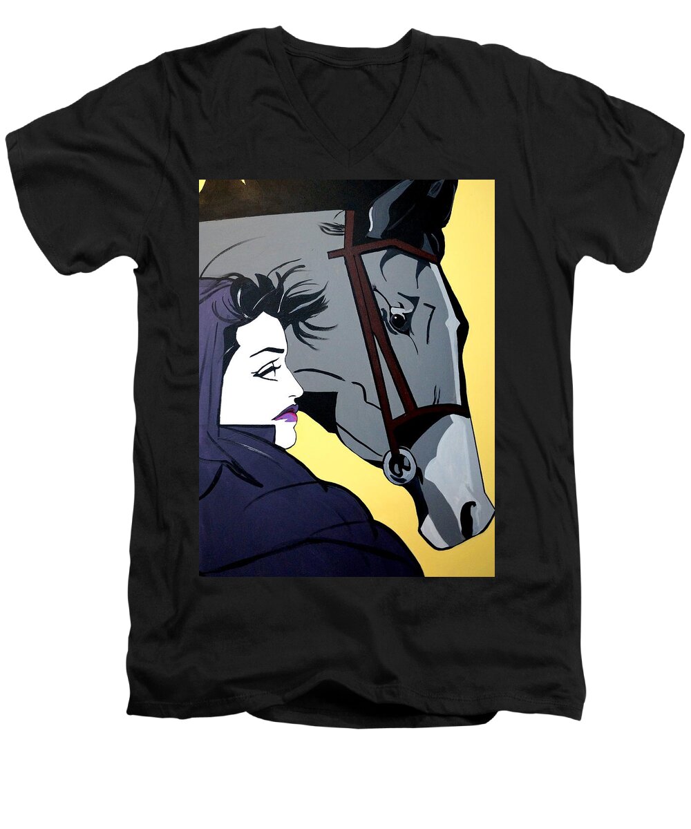 Two Beauties Men's V-Neck T-Shirt featuring the painting 2 Beauties by Nora Shepley
