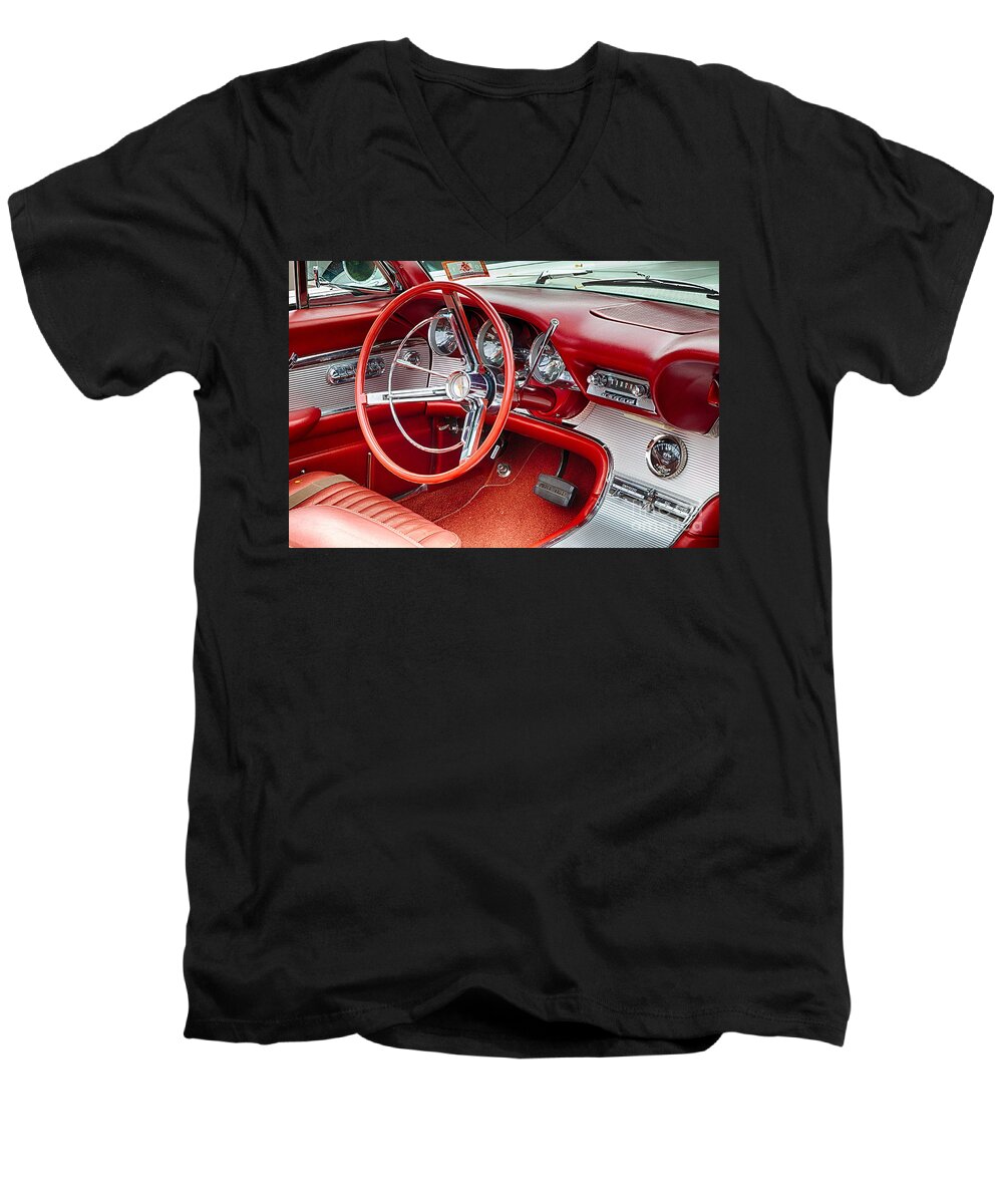 1962 Men's V-Neck T-Shirt featuring the photograph 62 Thunderbird Interior #1 by Jerry Fornarotto