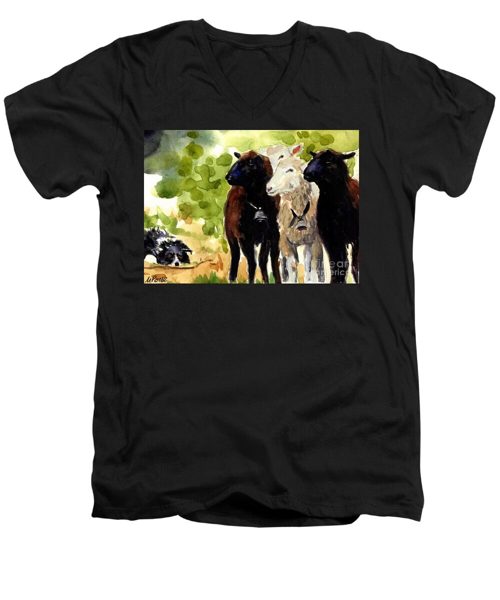 Sheep Men's V-Neck T-Shirt featuring the painting All Eyes #1 by Molly Poole