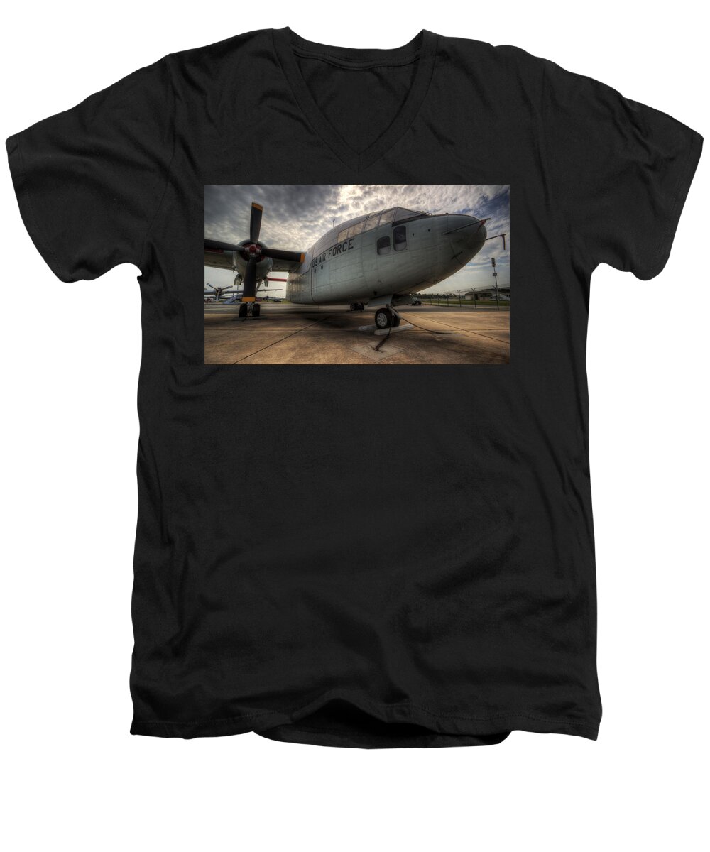 $1.19 Men's V-Neck T-Shirt featuring the photograph C-119 Flying Boxcar #1 by David Dufresne
