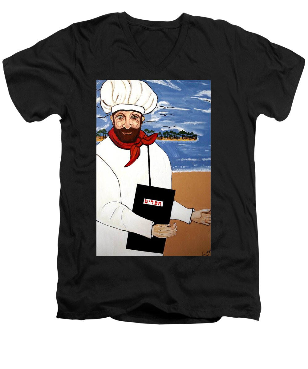 Chef From Israel Men's V-Neck T-Shirt featuring the painting Chef From Israel by Nora Shepley