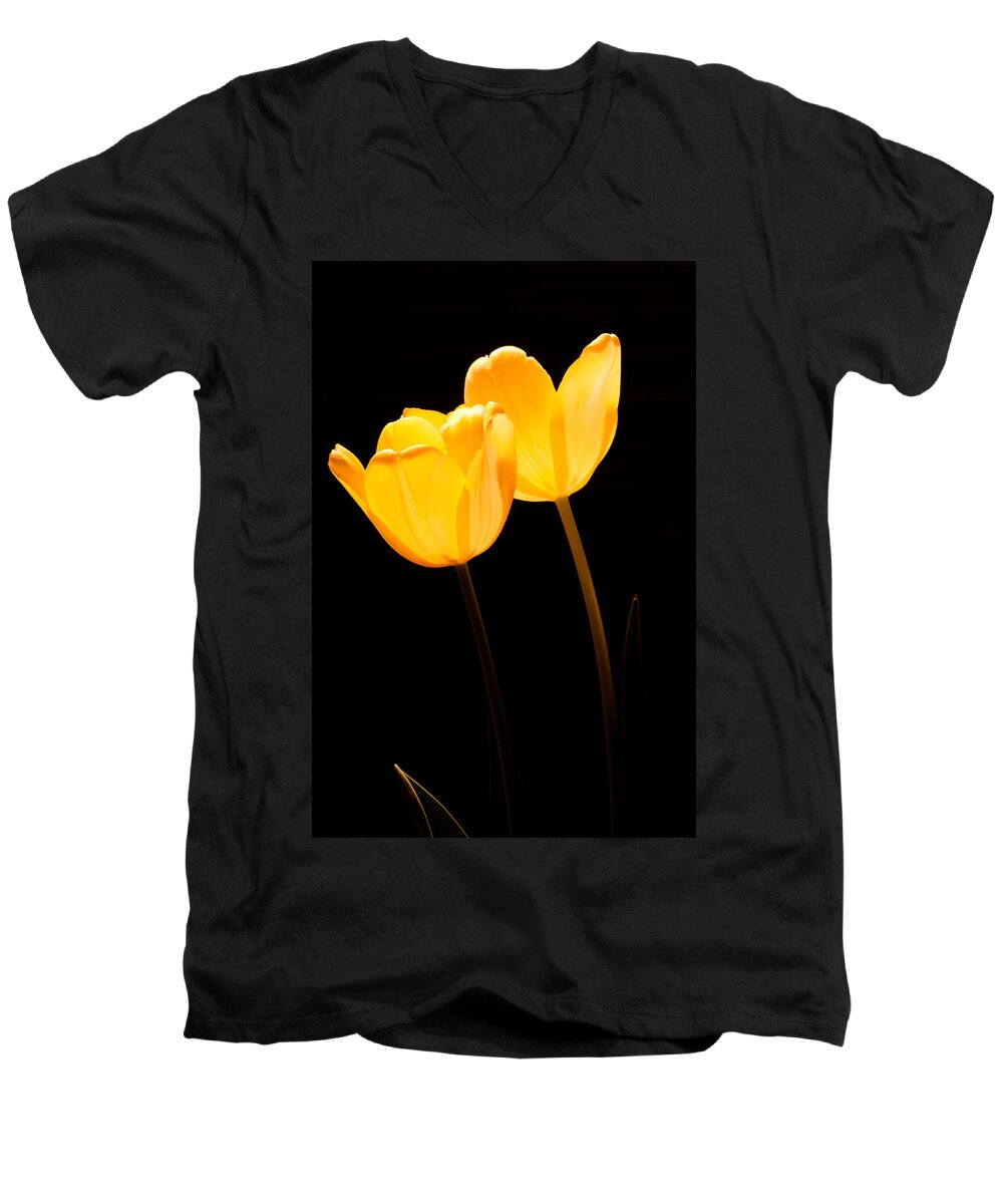 Blossom Men's V-Neck T-Shirt featuring the photograph Glowing Tulips II #1 by Ed Gleichman
