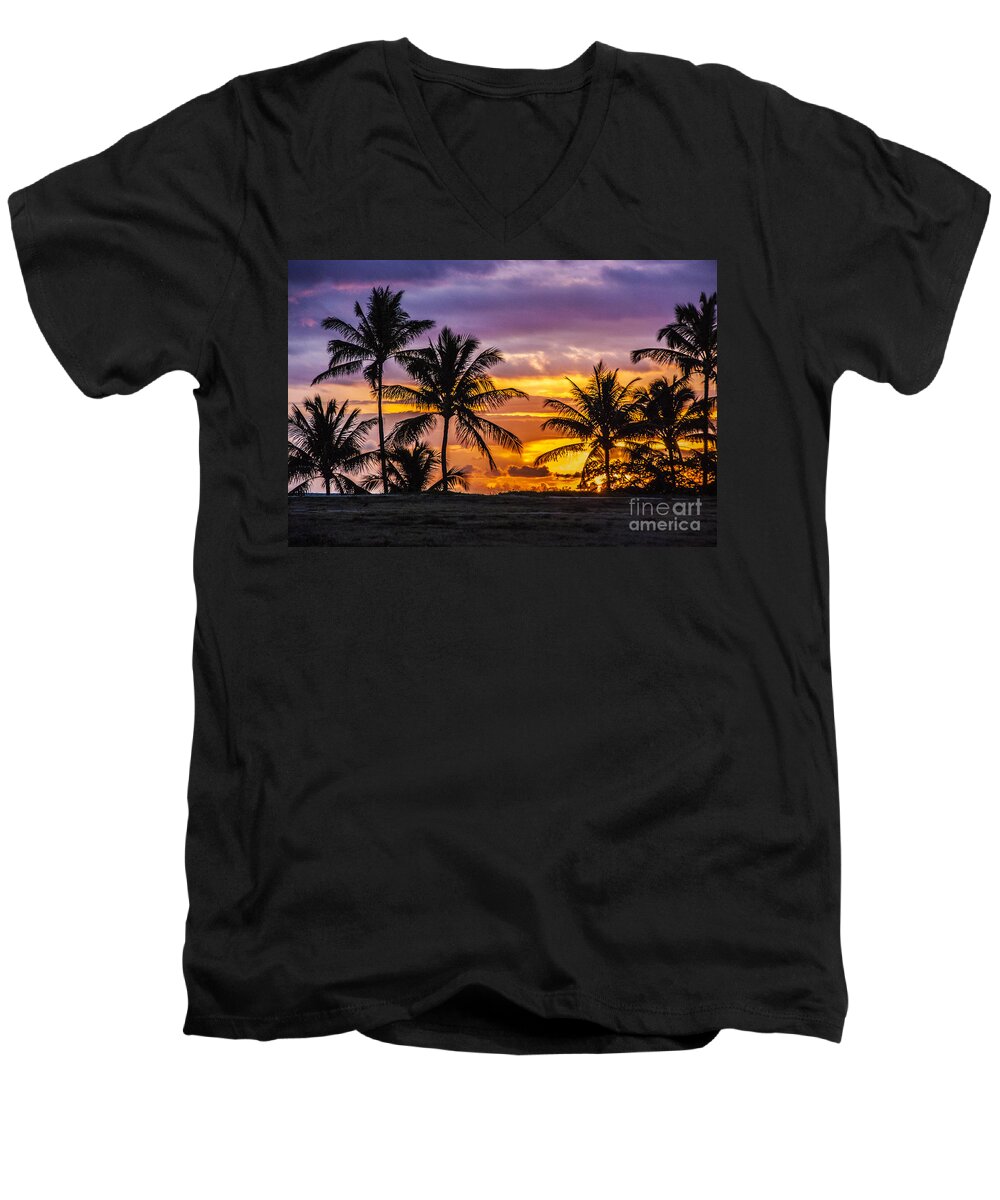 Beach Men's V-Neck T-Shirt featuring the photograph Hawaiian Sunset #1 by Juli Scalzi