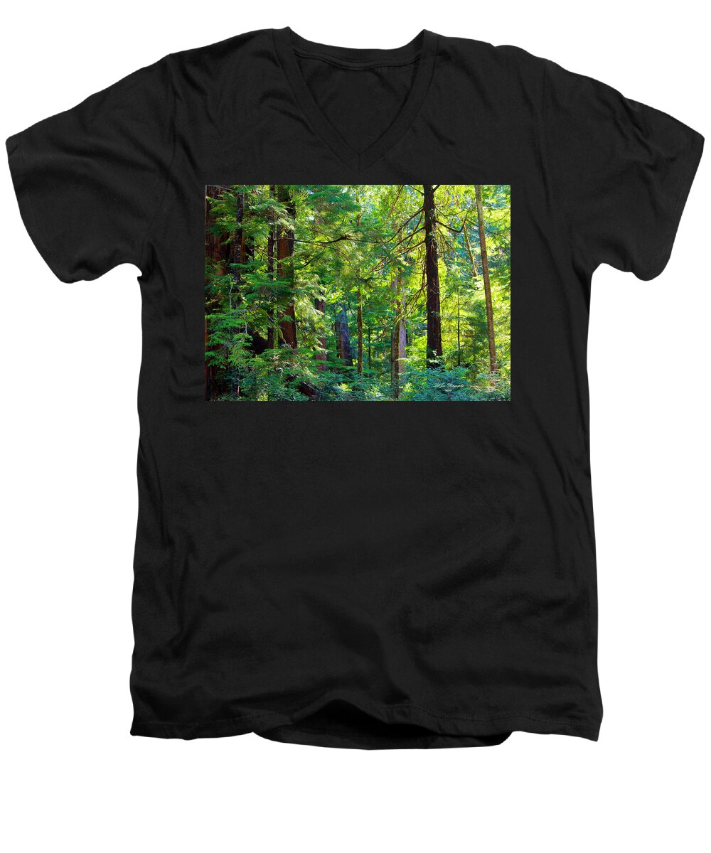 Hoh Men's V-Neck T-Shirt featuring the photograph Hoh Rain Forest #1 by Jeanette C Landstrom