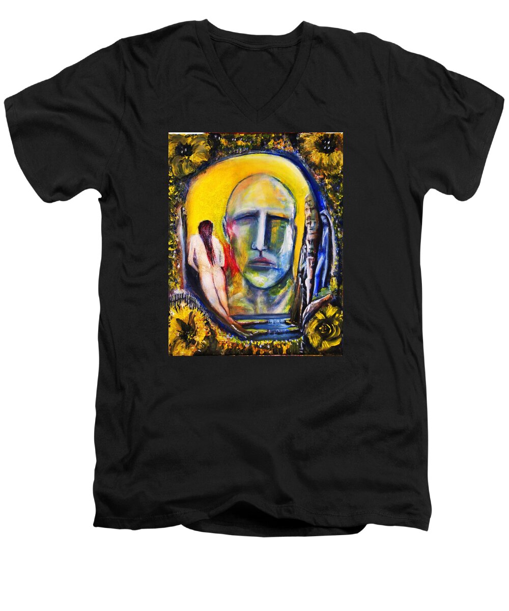 Man Men's V-Neck T-Shirt featuring the painting Inside The Garden by Kicking Bear Productions