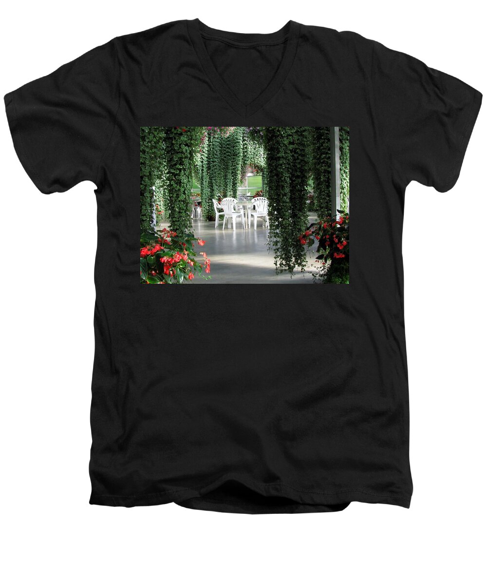 Juneau Men's V-Neck T-Shirt featuring the photograph Juneau Glacier Gardens #1 by Jennifer Wheatley Wolf