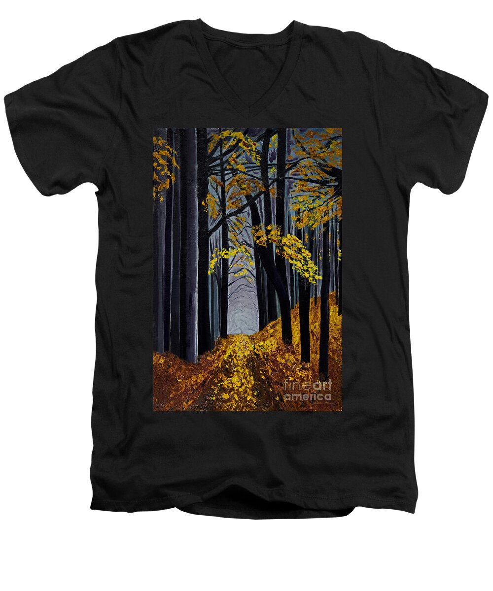 Acrylic Men's V-Neck T-Shirt featuring the painting Leaf Light #1 by Barbara McMahon