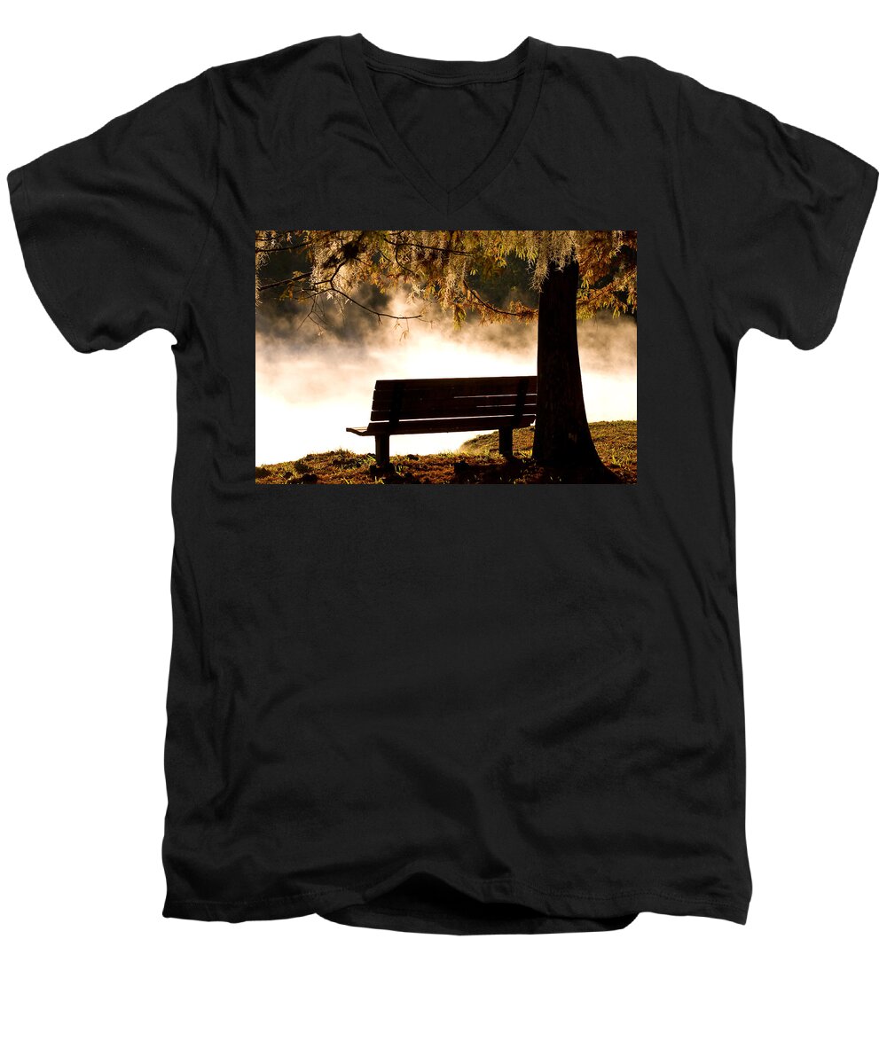 Alexander Springs Men's V-Neck T-Shirt featuring the photograph Morning Mist at the Spring #1 by Stefan Mazzola