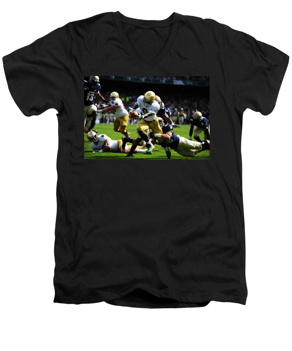 Football Men's V-Neck T-Shirt featuring the photograph Notre Dame versus Navy #1 by Mountain Dreams