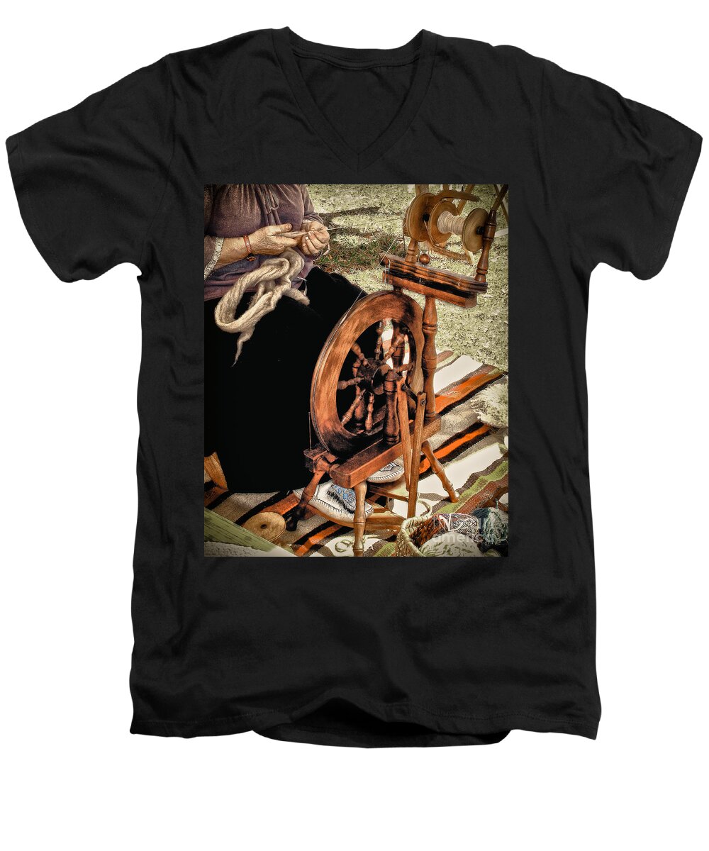 Spinning Men's V-Neck T-Shirt featuring the photograph Spinning Wool #1 by Robert Frederick
