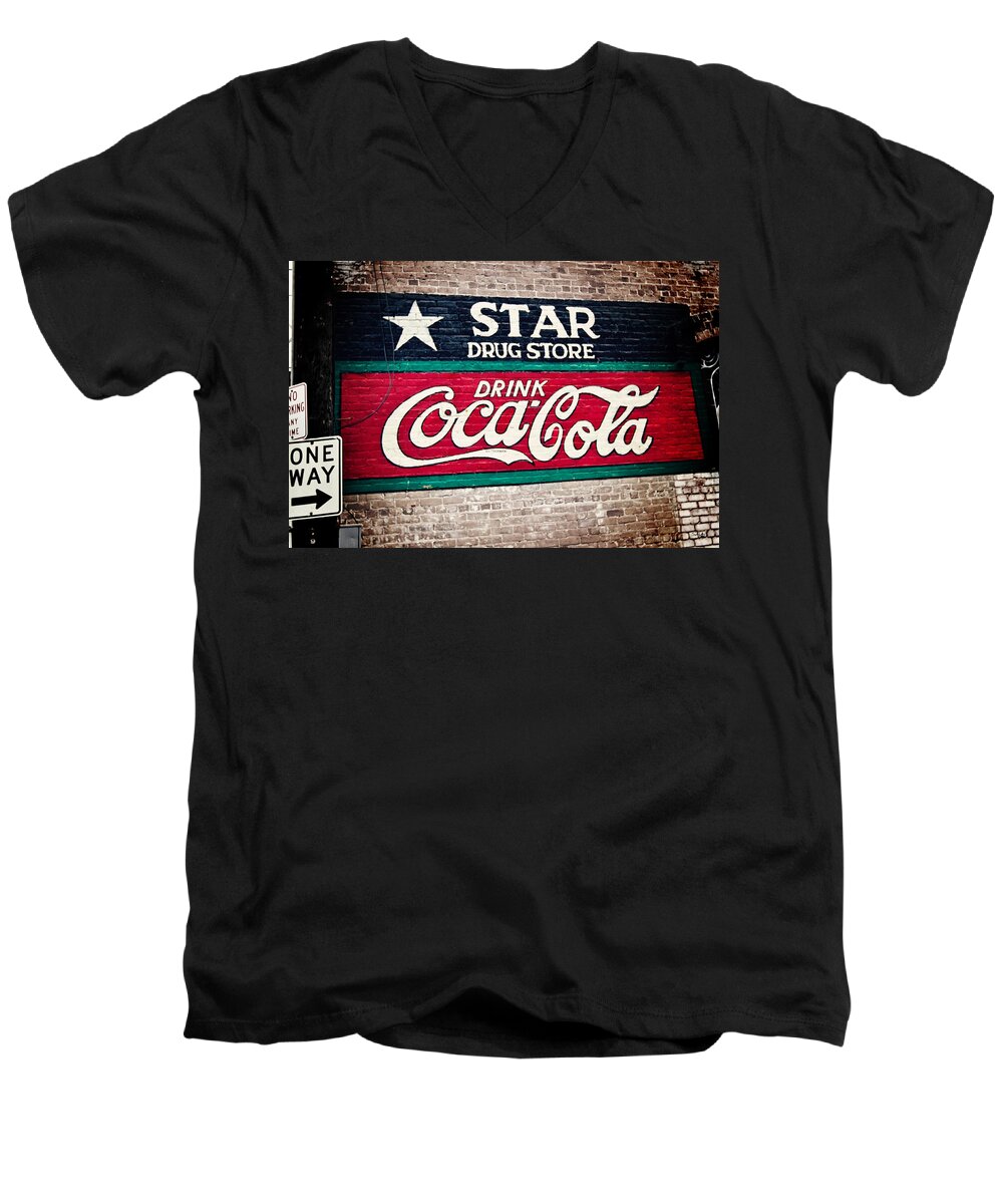Sign Men's V-Neck T-Shirt featuring the photograph Star Drug Store Wall Sign #1 by Scott Pellegrin