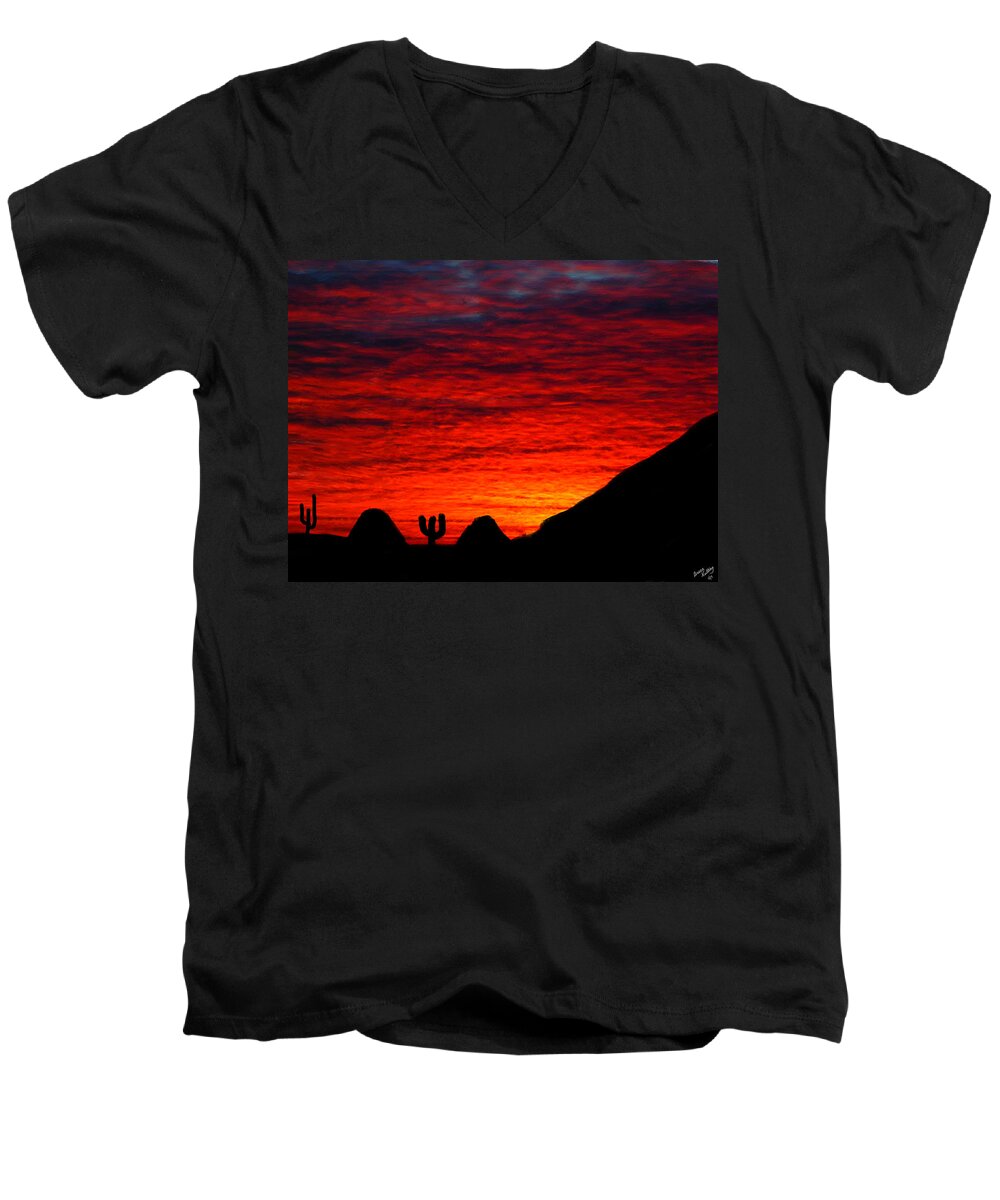 Sunset Men's V-Neck T-Shirt featuring the painting Sunset in the Desert by Bruce Nutting