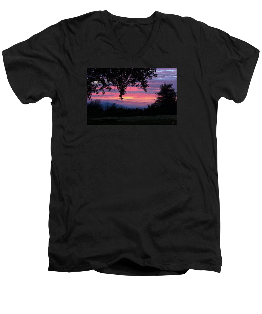 Sunset Men's V-Neck T-Shirt featuring the digital art Sunset by Kate Black
