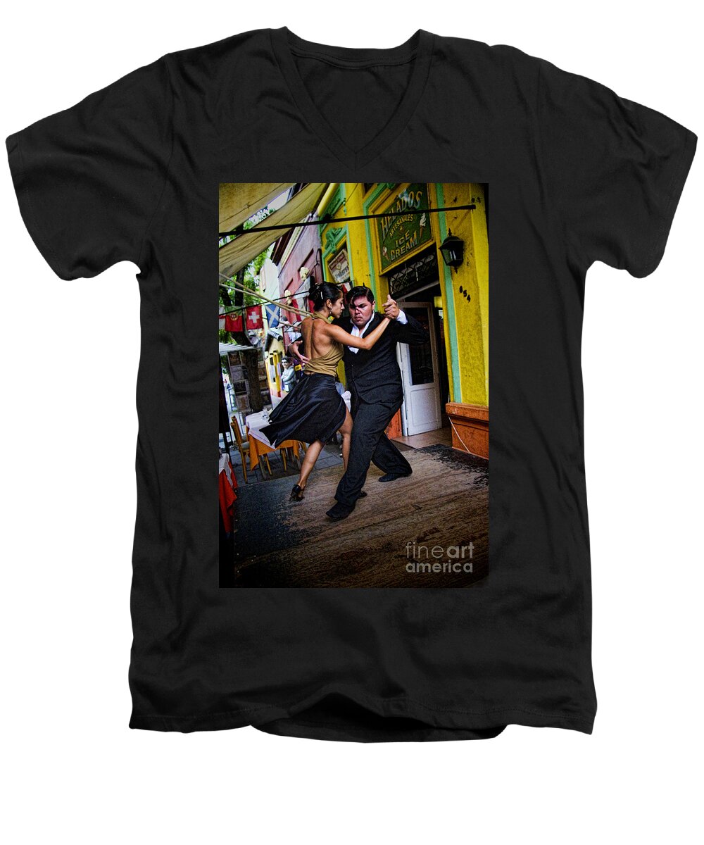 Buenos Aires Men's V-Neck T-Shirt featuring the photograph Tango Dancing in Buenos Aires Argentina #1 by David Smith