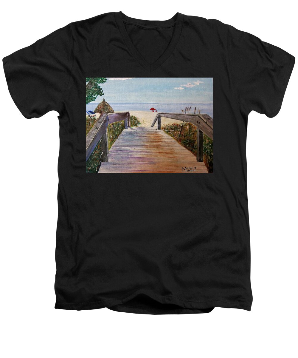 Walkway Men's V-Neck T-Shirt featuring the painting To the beach by Marilyn McNish