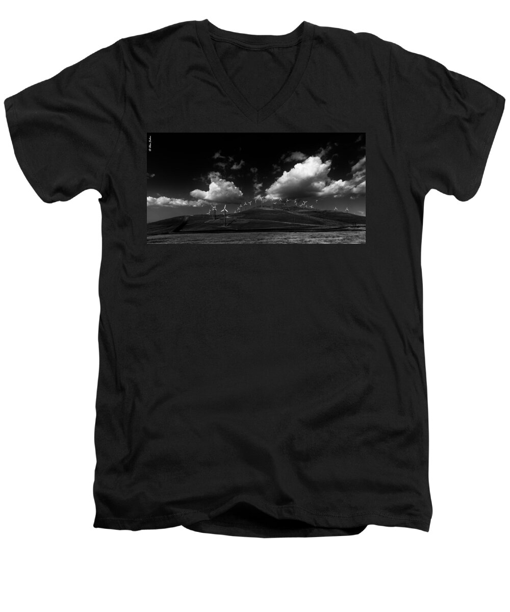 California Men's V-Neck T-Shirt featuring the photograph Windmill Electric Power Station #1 by Alexander Fedin