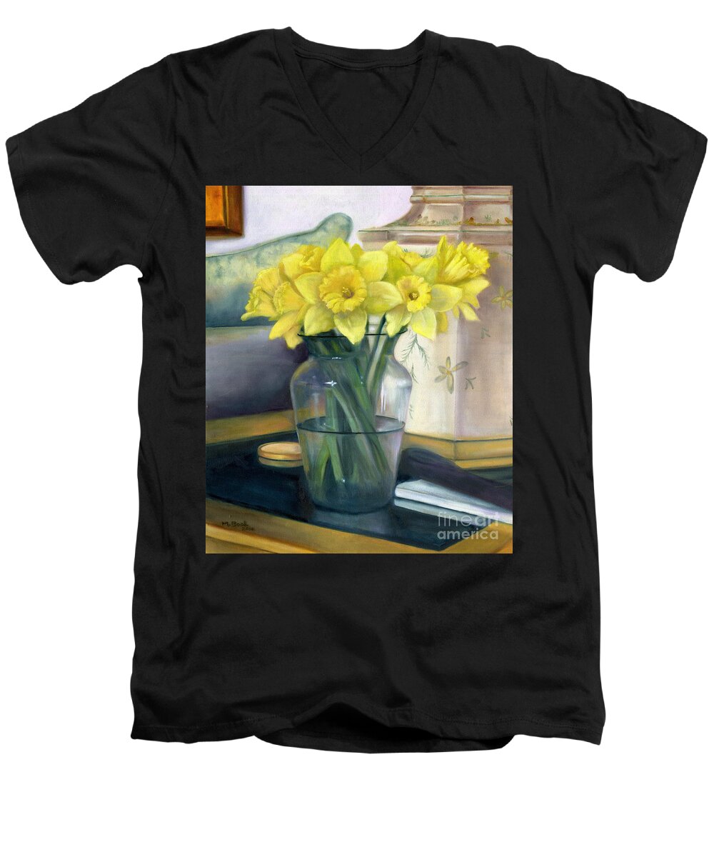 Still Life Men's V-Neck T-Shirt featuring the painting Yellow Daffodils by Marlene Book