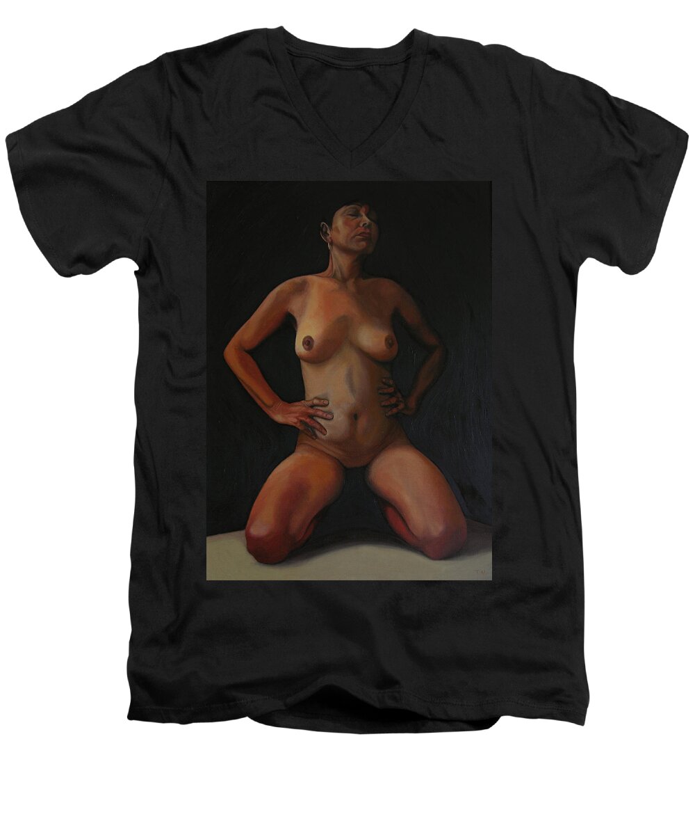Sexual Men's V-Neck T-Shirt featuring the painting 11 Am by Thu Nguyen