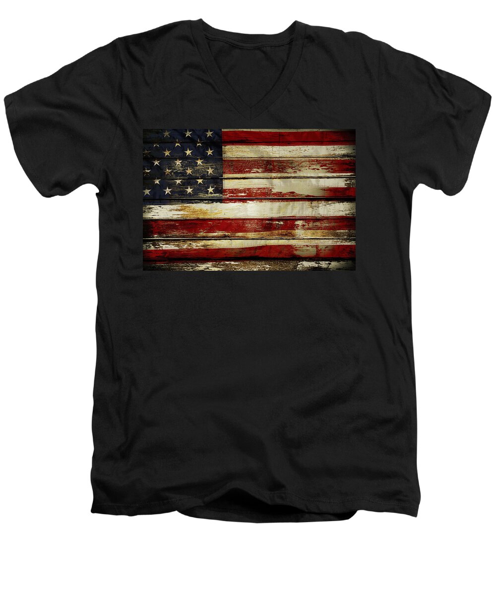Flag Men's V-Neck T-Shirt featuring the photograph American flag 54 by Les Cunliffe