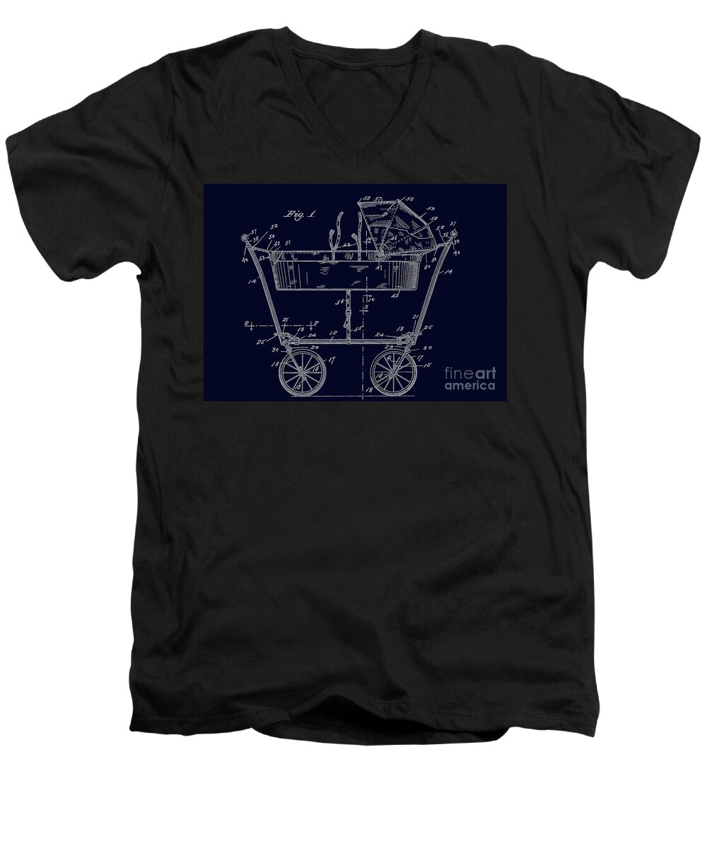 1922 Men's V-Neck T-Shirt featuring the digital art 1922 Baby Carriage Patent Art BluePrint by Lesa Fine