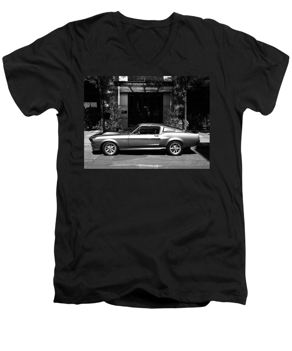 Mustang Men's V-Neck T-Shirt featuring the photograph 1967 Shelby Mustang b by Andrew Fare
