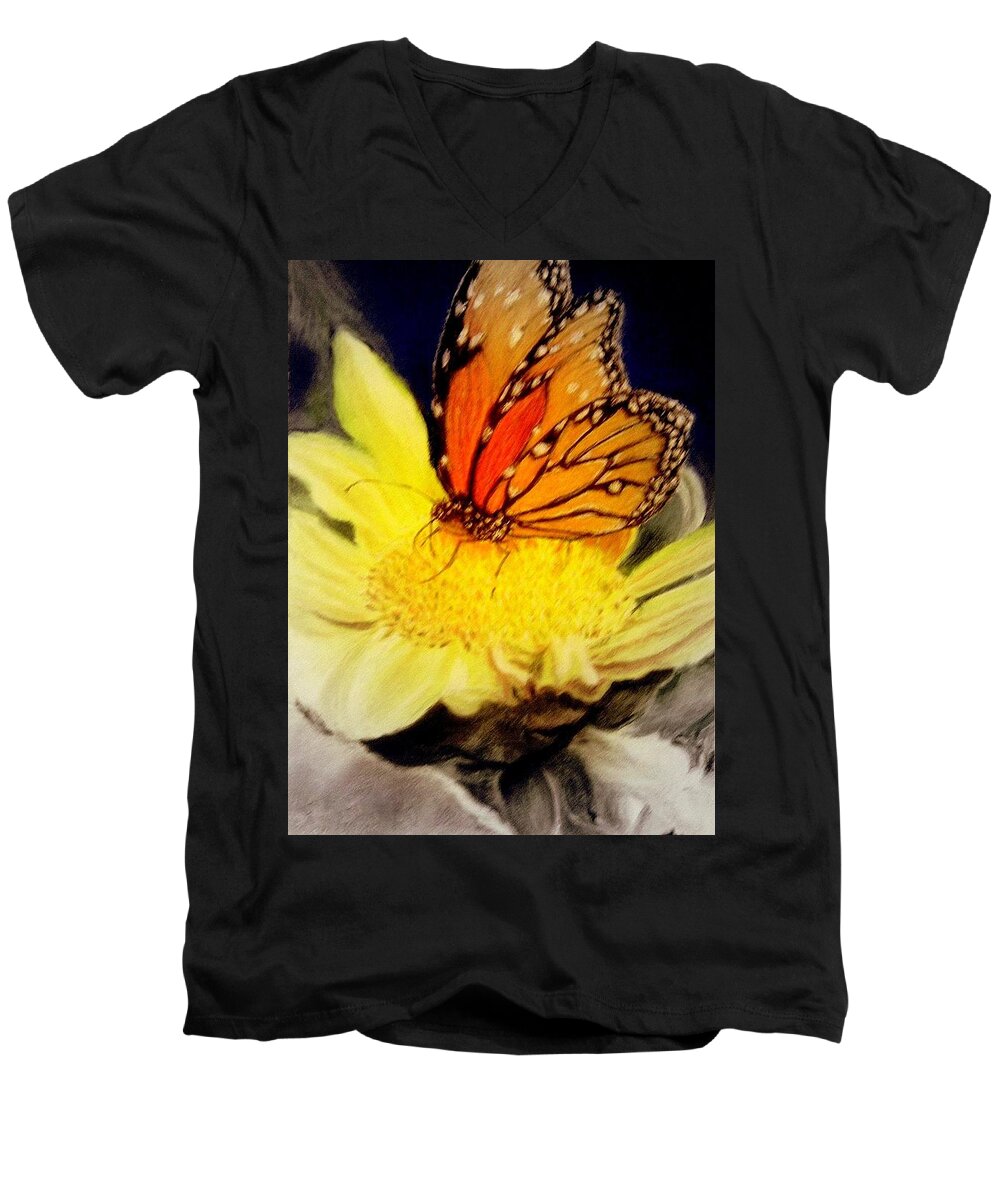Monarch Men's V-Neck T-Shirt featuring the pastel Monarch Resting Sold Pastel by Antonia Citrino
