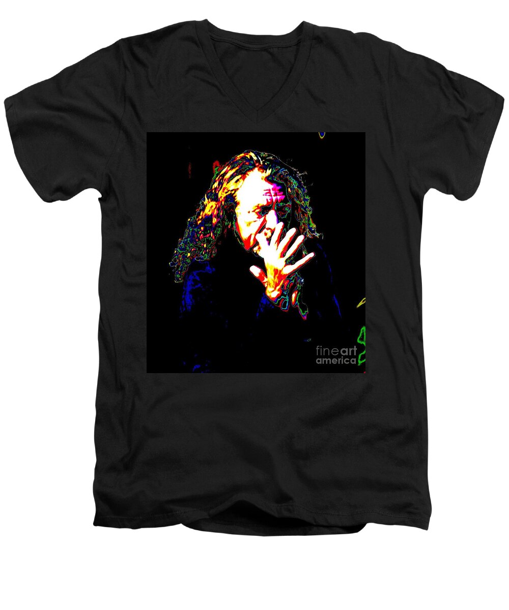 Robert Plant Men's V-Neck T-Shirt featuring the photograph Robert Plant #3 by Angela Murray