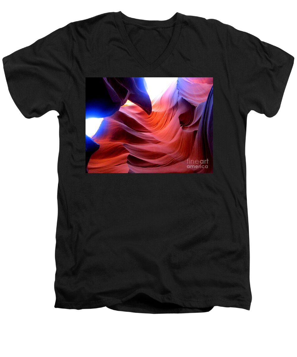 Light Men's V-Neck T-Shirt featuring the photograph light symphony of Antelope canyon #4 by Kumiko Mayer