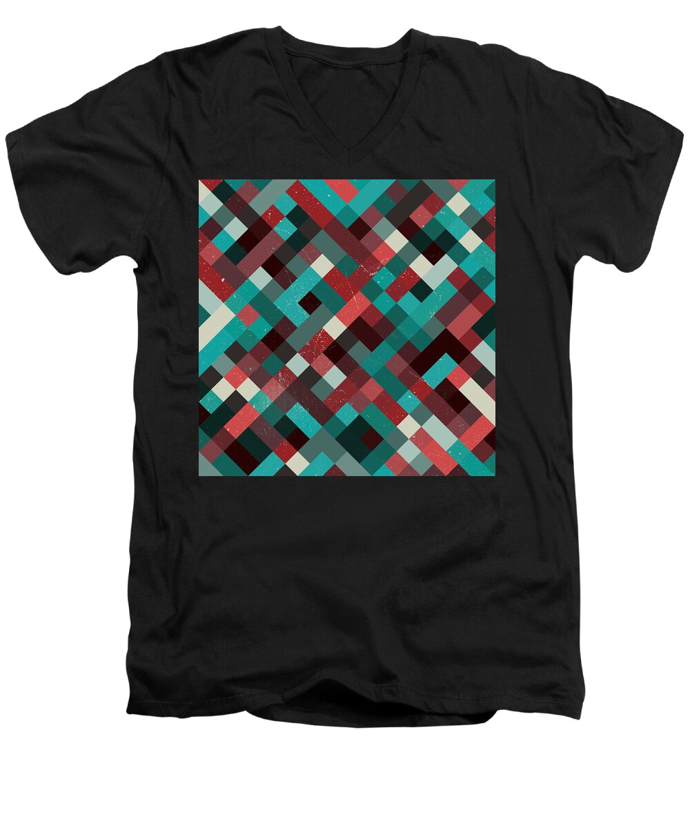 Abstract Men's V-Neck T-Shirt featuring the digital art Pixel Art #40 by Mike Taylor