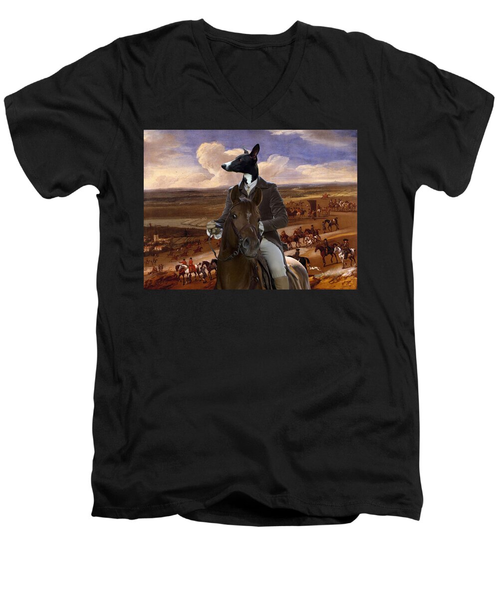 Whippet Men's V-Neck T-Shirt featuring the painting Whippet Art Canvas Print #5 by Sandra Sij