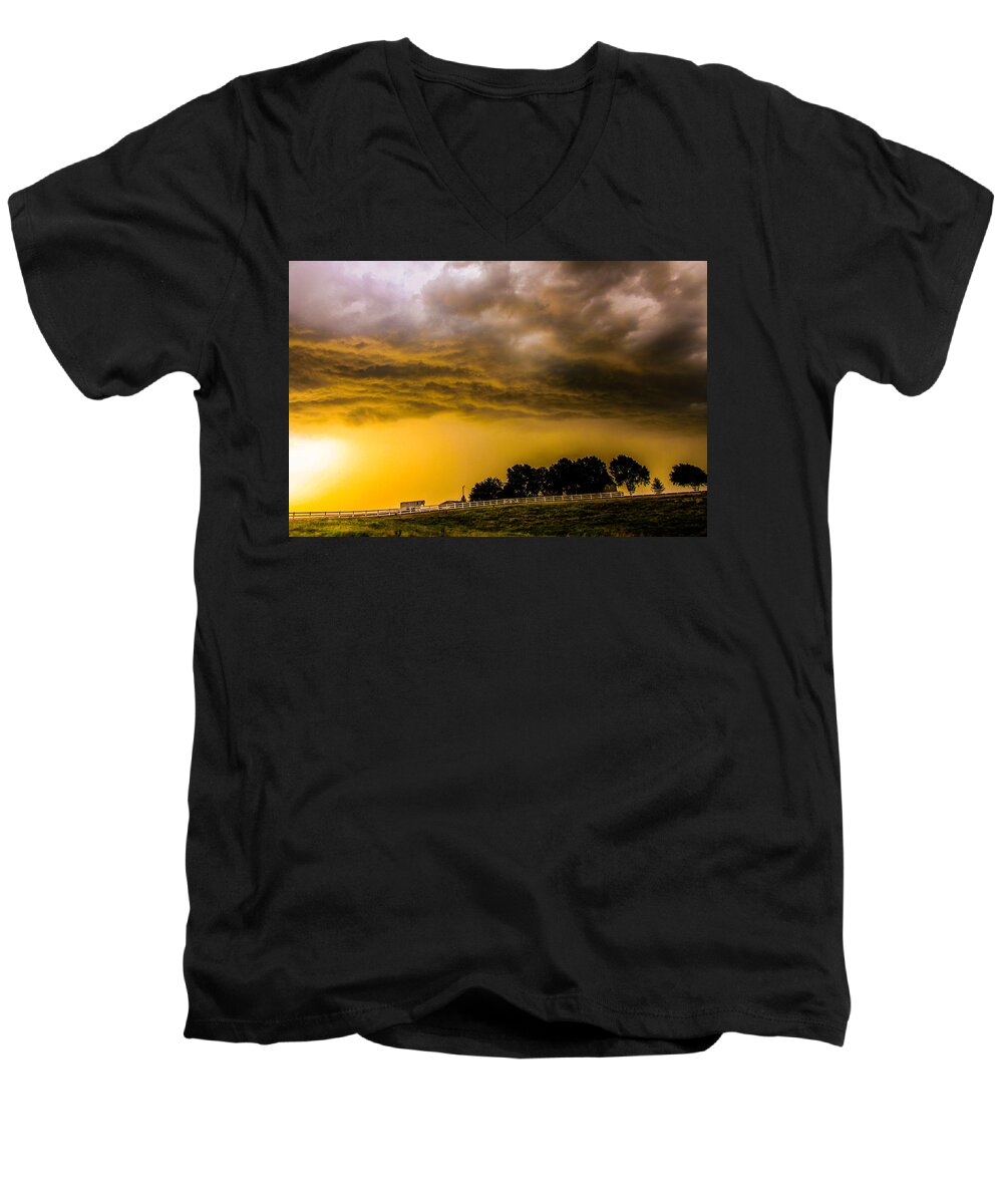 Kearney Nebraska Men's V-Neck T-Shirt featuring the photograph Late Afternoon Nebraska Thunderstorms #13 by NebraskaSC