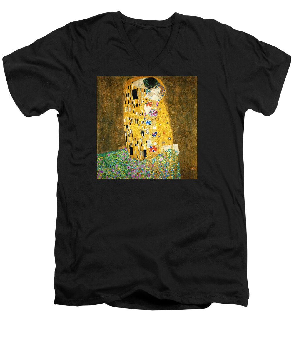 Gustav Klimt Men's V-Neck T-Shirt featuring the painting The Kiss #8 by Gustav Klimt