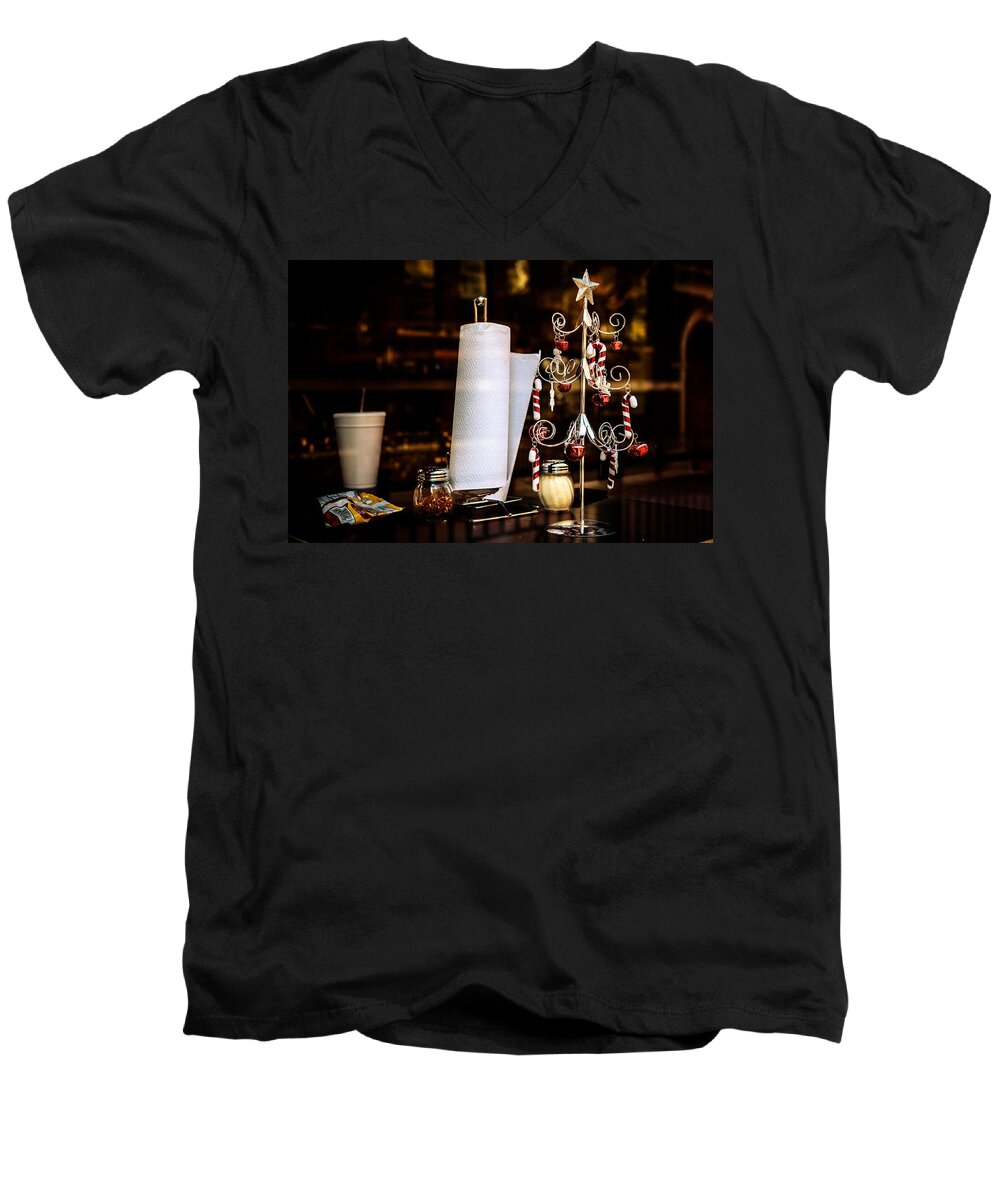 Downtown Men's V-Neck T-Shirt featuring the photograph A Fritos Kind of Christmas by Melinda Ledsome