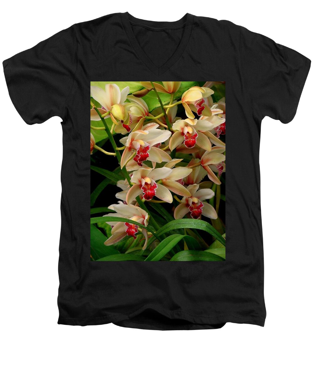 Orchids Men's V-Neck T-Shirt featuring the photograph A Gathering by Rodney Lee Williams