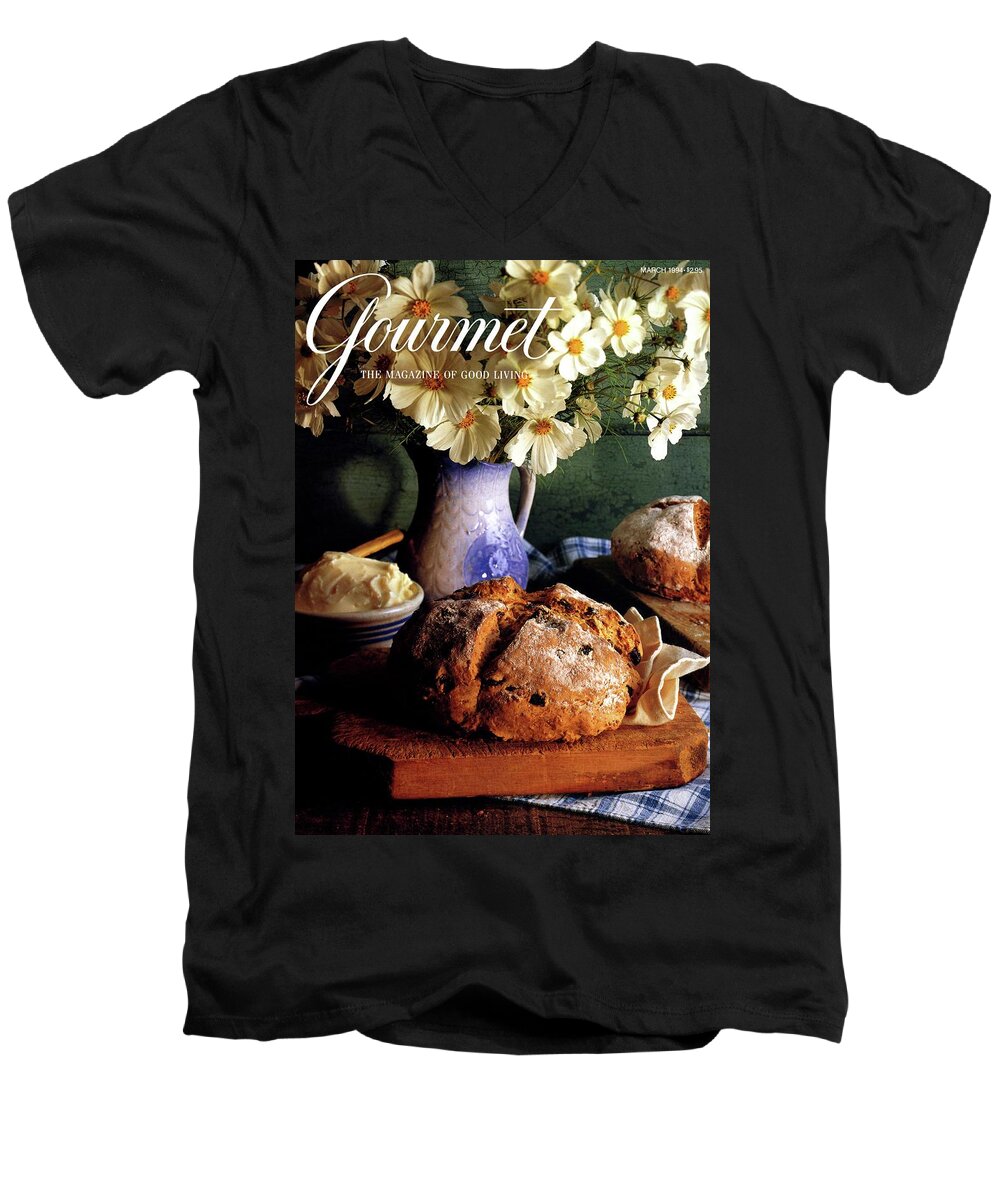 Food Men's V-Neck T-Shirt featuring the photograph A Gourmet Cover Of Bread And Flowers by Romulo Yanes