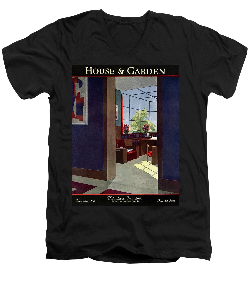 Illustration Men's V-Neck T-Shirt featuring the photograph A House And Garden Cover Of An Interior by Jean Pages