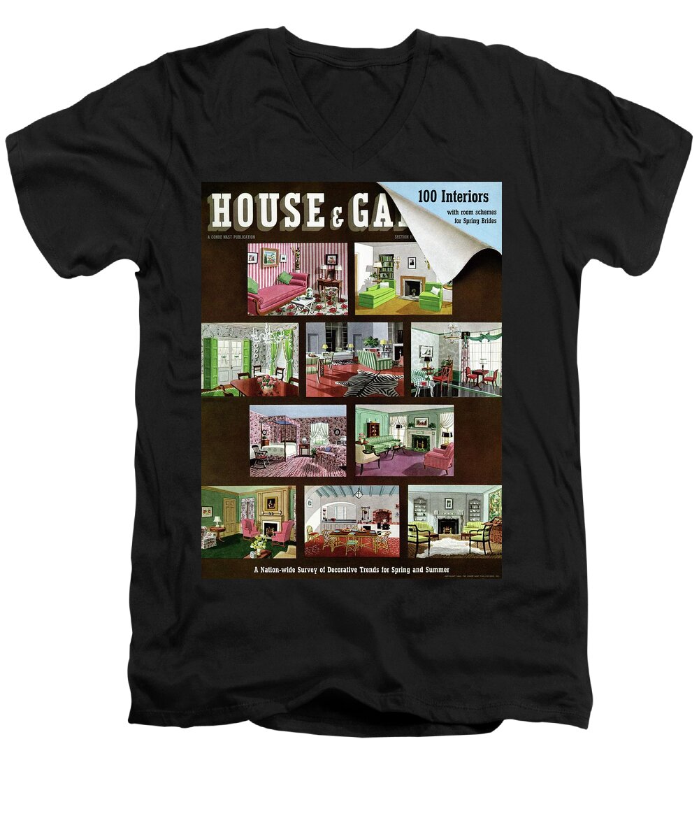 Illustration Men's V-Neck T-Shirt featuring the photograph A House And Garden Cover Of Interior Design by Urban Weis
