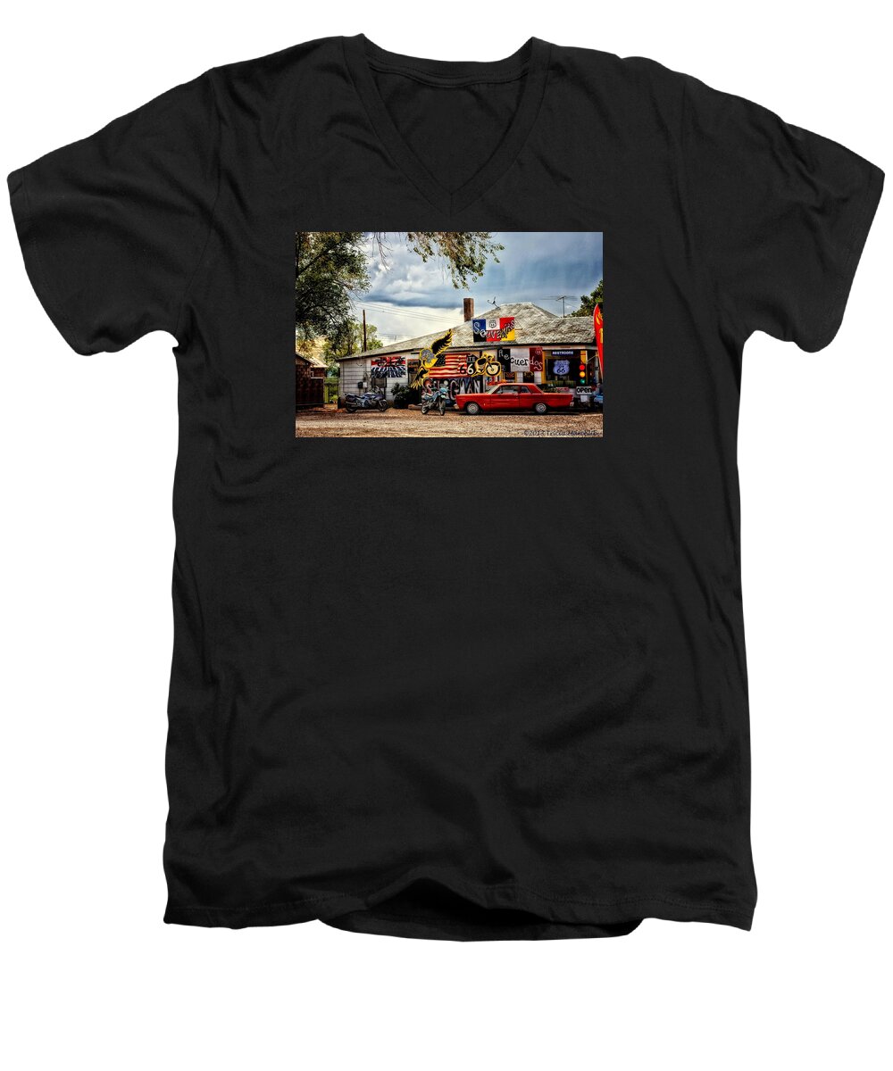 Cars Men's V-Neck T-Shirt featuring the photograph A Ride on Route 66 by Tricia Marchlik