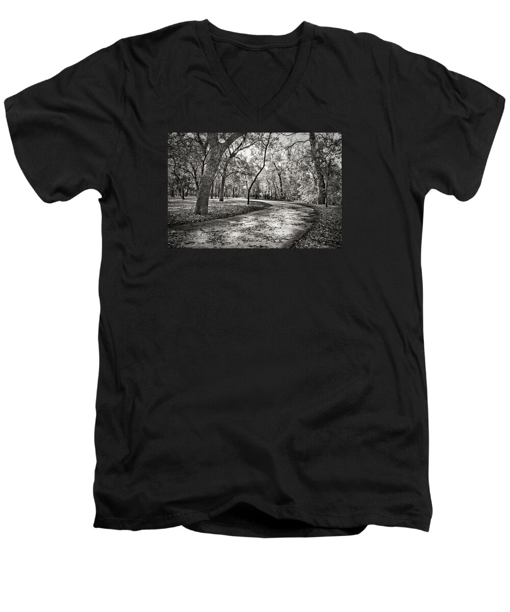 Black And White Men's V-Neck T-Shirt featuring the photograph A Walk In The Park by Darryl Dalton