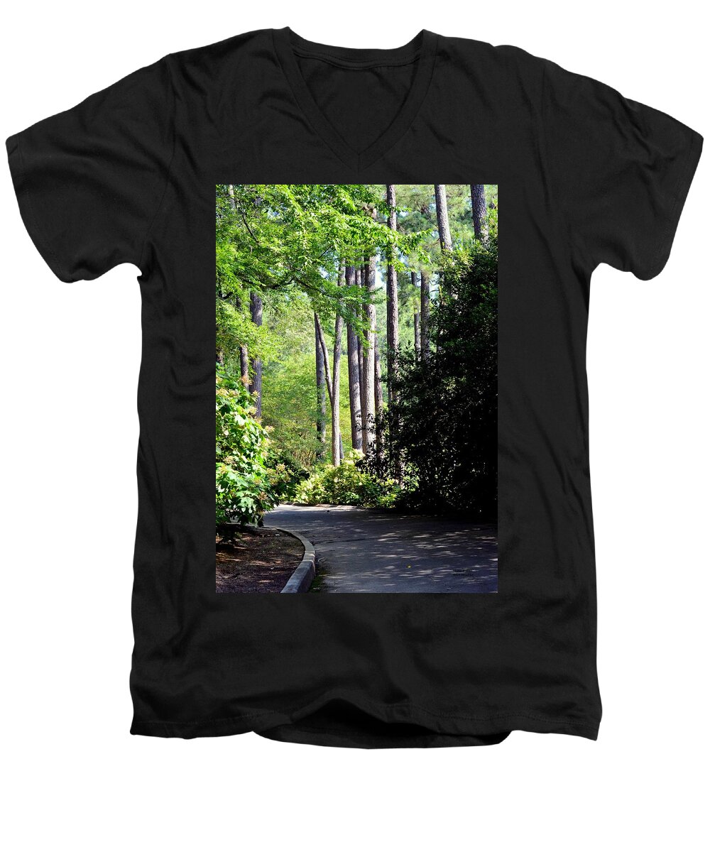 A Walk In The Shade Men's V-Neck T-Shirt featuring the photograph A Walk in the Shade by Maria Urso