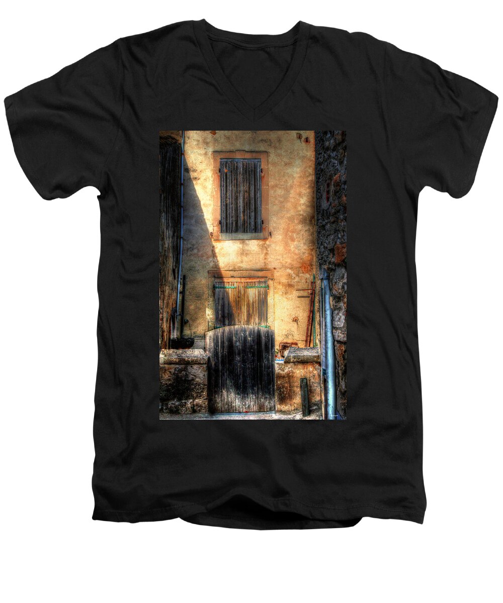 Europe Men's V-Neck T-Shirt featuring the photograph A yard in France by Tom Prendergast