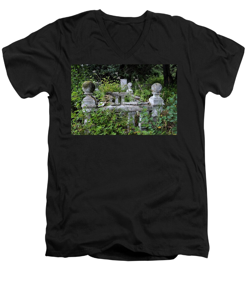 Abandoned Men's V-Neck T-Shirt featuring the photograph Abandoned Cemetery 2 by Cathy Mahnke